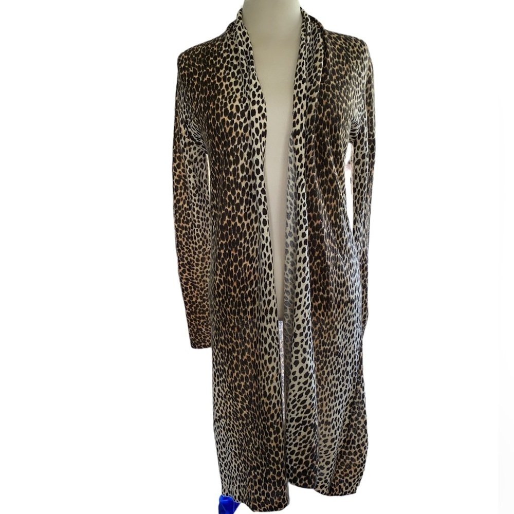 Jamie Gries Cozy Chic Collection cardigan drape front animal print Size Small